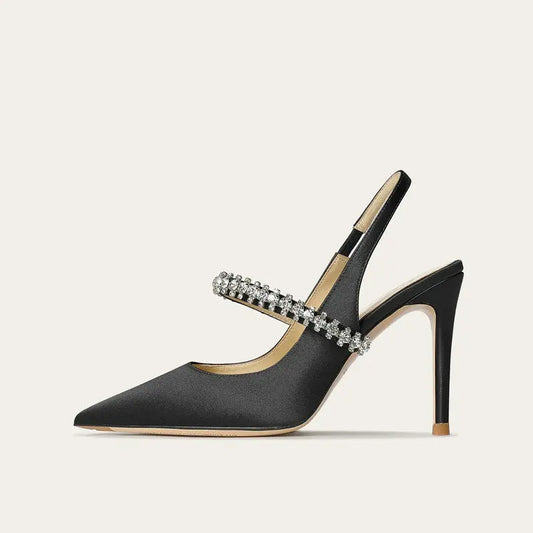 Montarello Women's Satin-Look Pointed Toe Slingback Heels