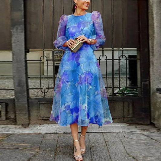 Montarello Puff Sleeve Women's Floral Midi Dress