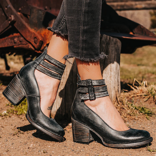 Montarello Vintage Ankle Strap Women's Block Heel Shoes