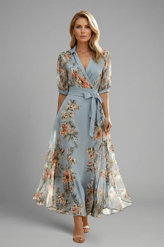 Montarello Floral Short Sleeve Women's Fitted Midi Dress