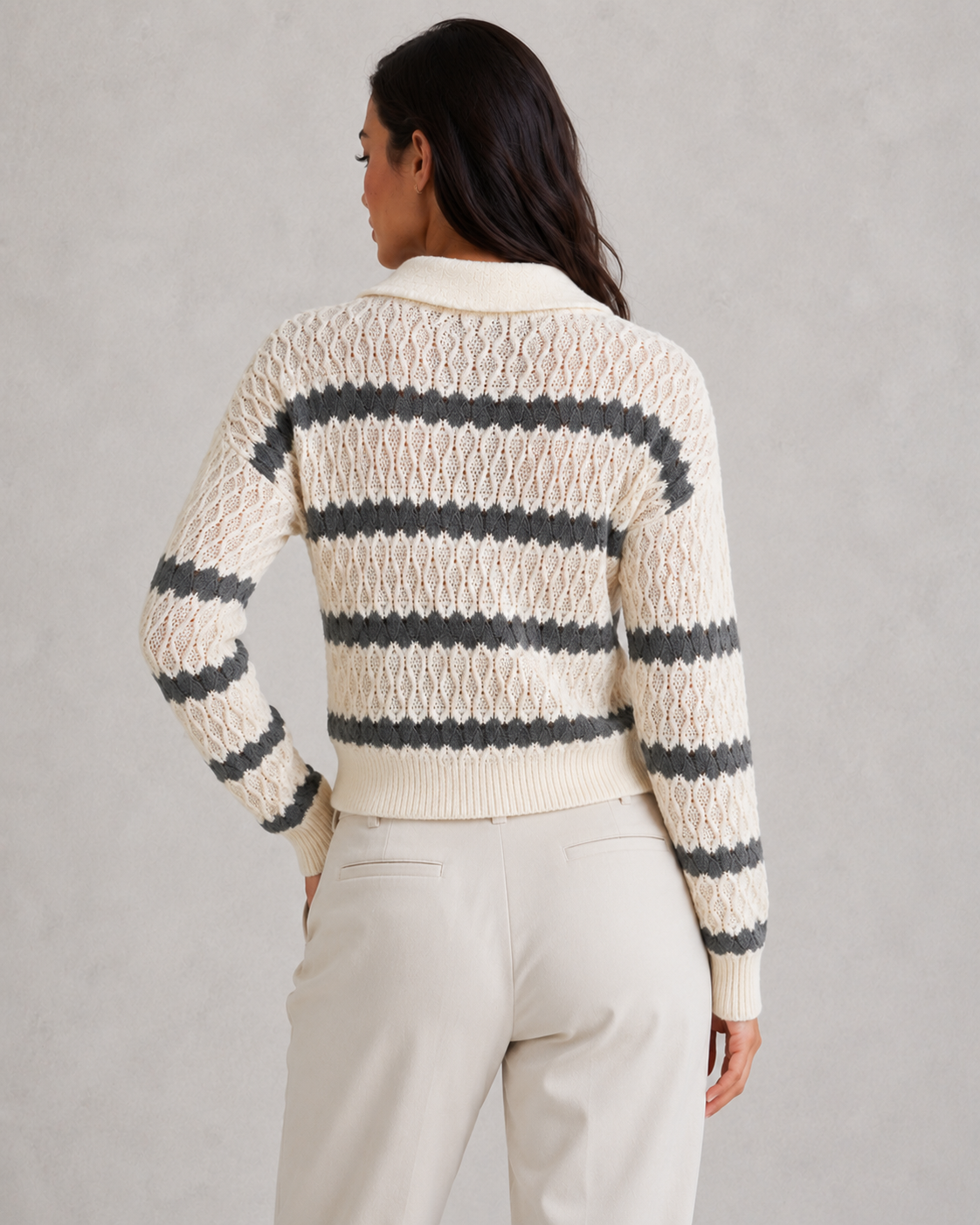 Montarello Women's Striped Knit Jumper with Collar