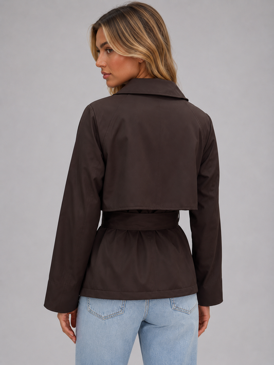 Montarello Women's Cropped Trench Coat with Tie Wai