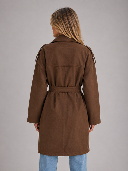 Montarello Women's Trench Coat with Suede-Look Finish and Belted Waist