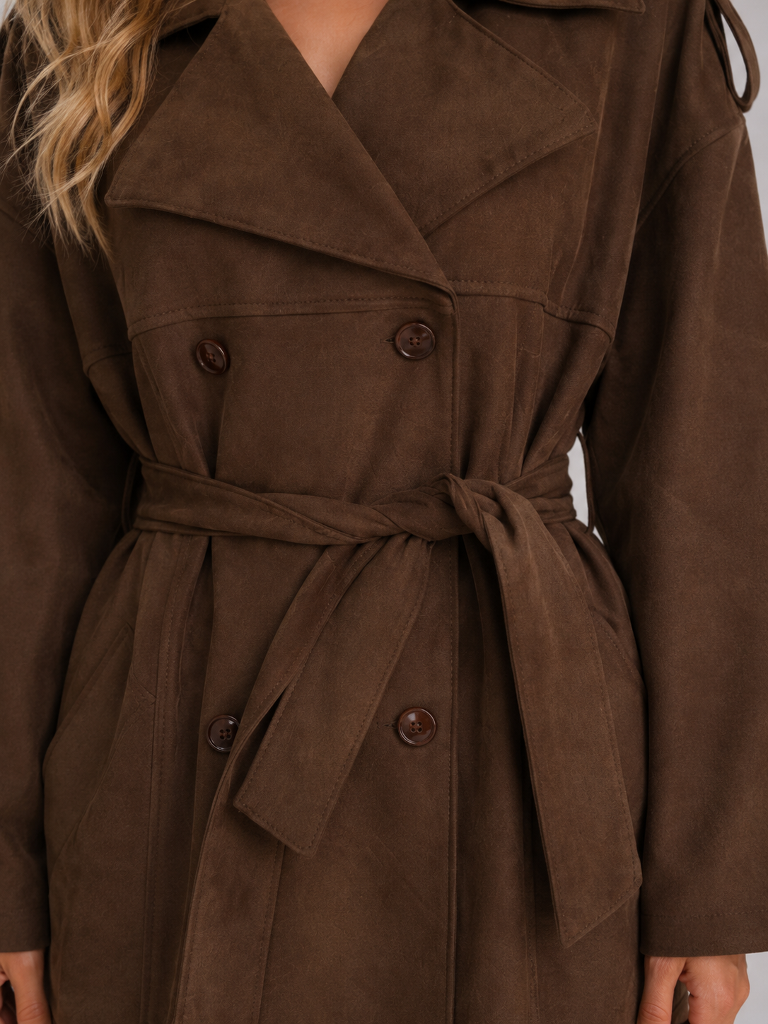 Montarello Women's Trench Coat with Suede-Look Finish and Belted Waist
