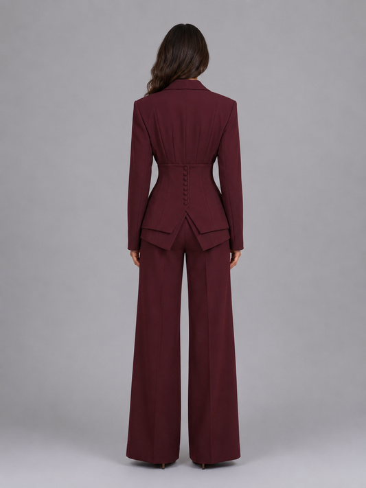 Montarello Women's Tailored Three-Piece Suit with Wide-Leg Trousers