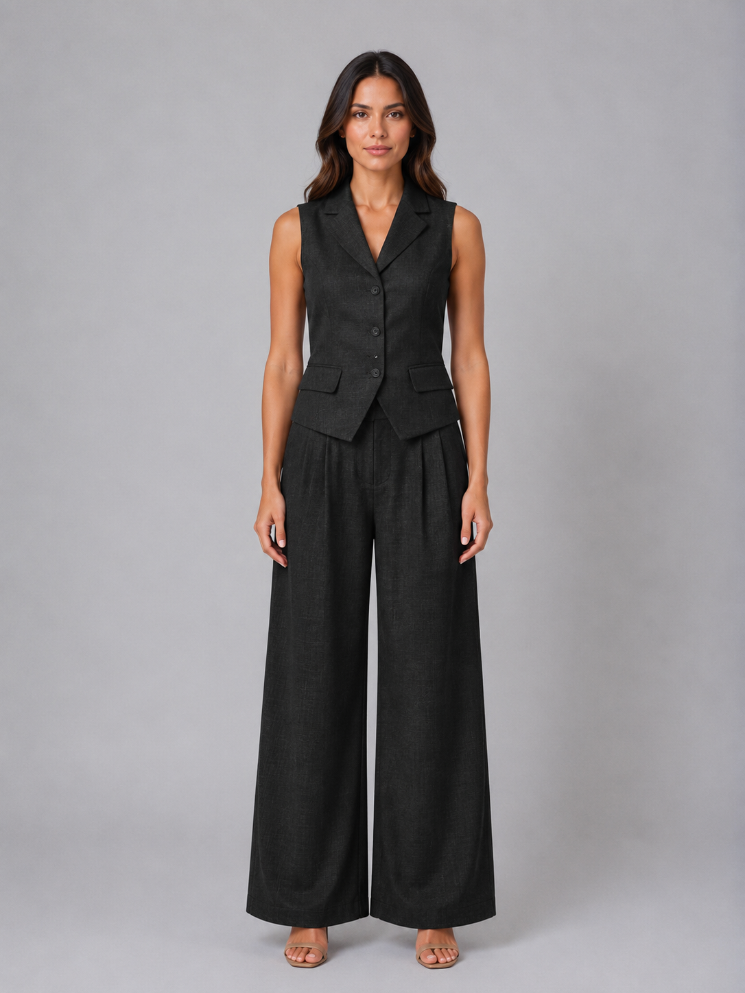 Ensemble gilet ajusté et pantalon à jambes larges pour femme – Coordonné élégant et chic