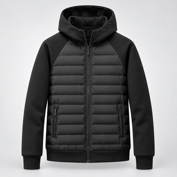 Montarello Men's Hooded Down Jacket with Quilted Panels