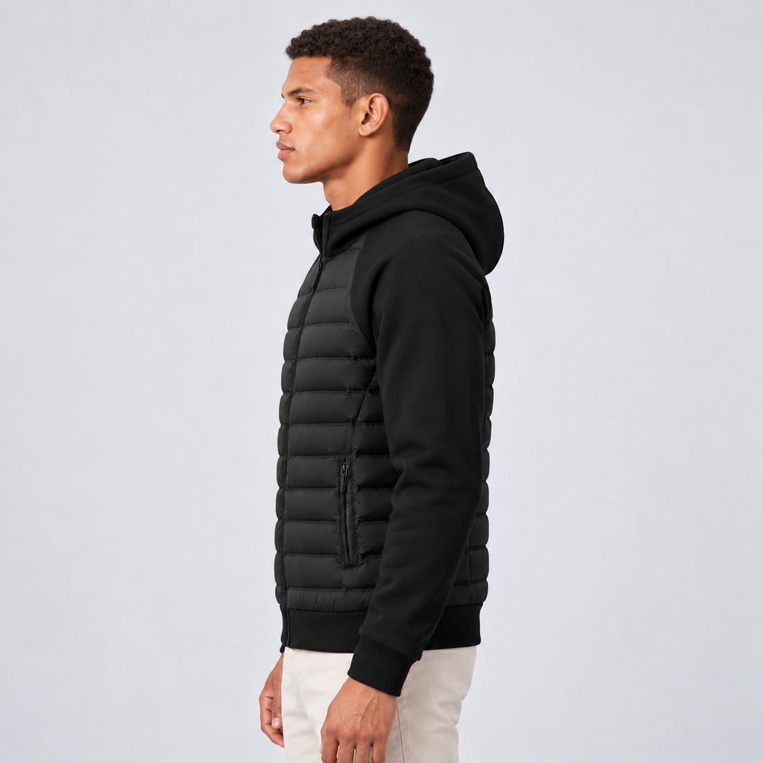 Montarello Men's Hooded Down Jacket with Quilted Panels