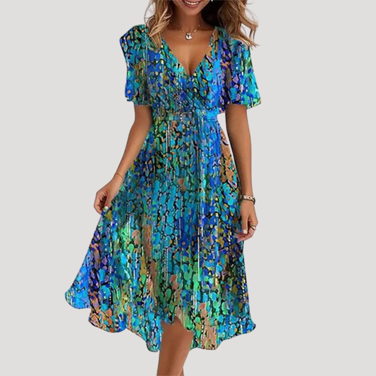 Montarello Floral Wrap V-Neck Midi Dress Women's