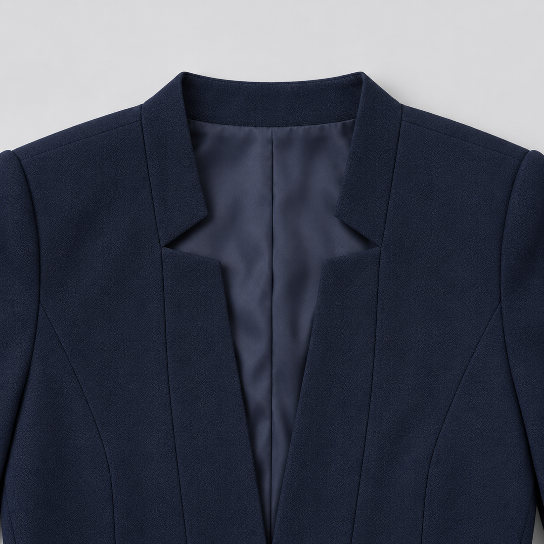 Montarello Women's Open Front Longline Blazer - Navy Blue - fabric and construction close-up