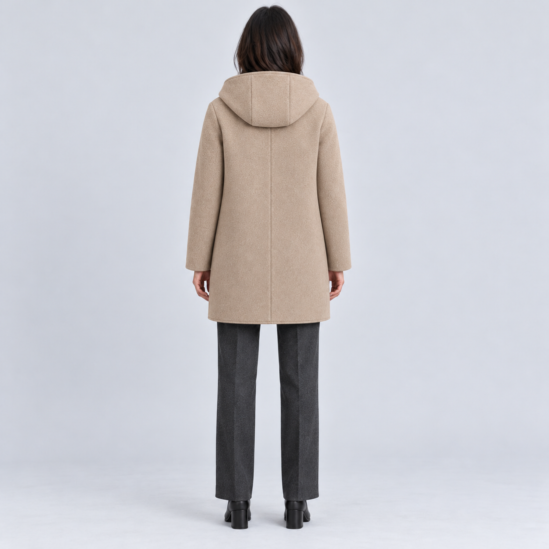 Montarello Women's Hooded Coat with Full Zip — Beige — back view