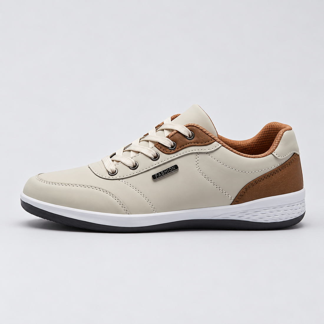 Montarello Men's Trainers Lace-Up with Contrast Heel — Beige — side view