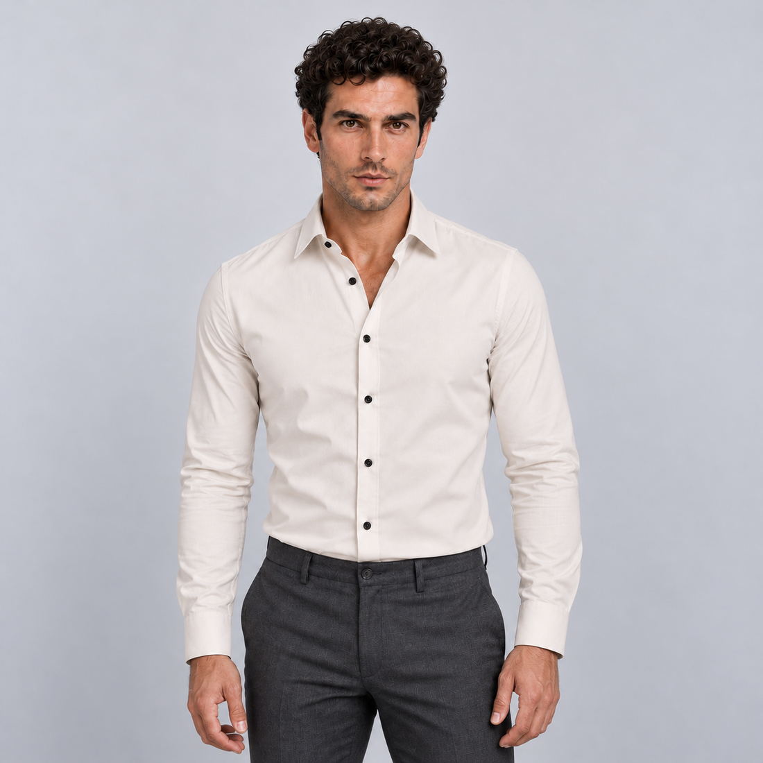 Montarello Men's Wrinkle-Free Formal Shirt – Beige – front