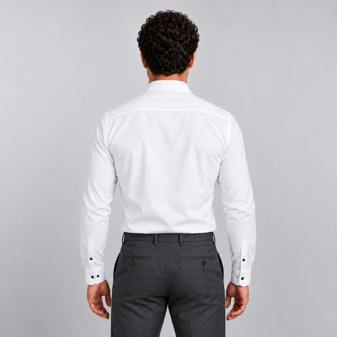 Montarello Men's Wrinkle-Free Formal Shirt – White (Black Buttons) – back