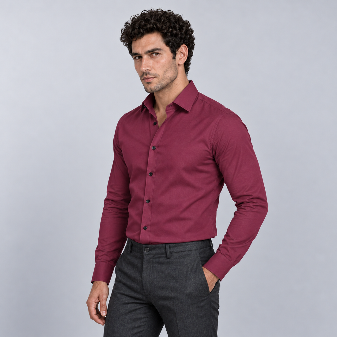 Montarello Men's Wrinkle-Free Formal Shirt – Wine Red – front