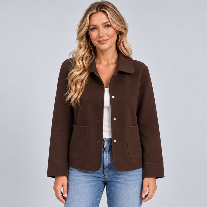 Montarello Women's Overshirt Jacket Collared Button Front - Brown - main