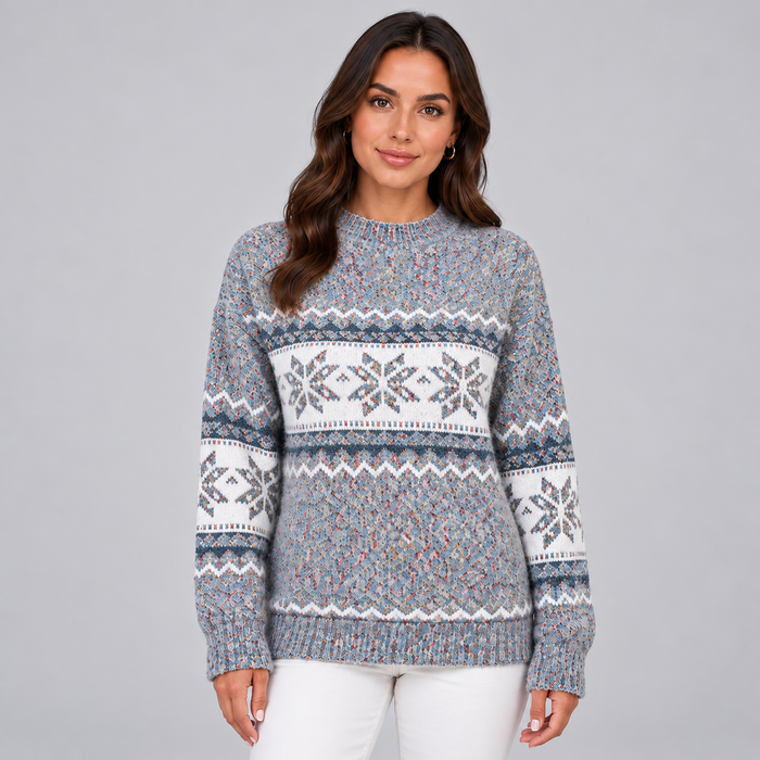 Montarello Women's Fair Isle Jumper Crew Neck Christmas Knit - Grey - main