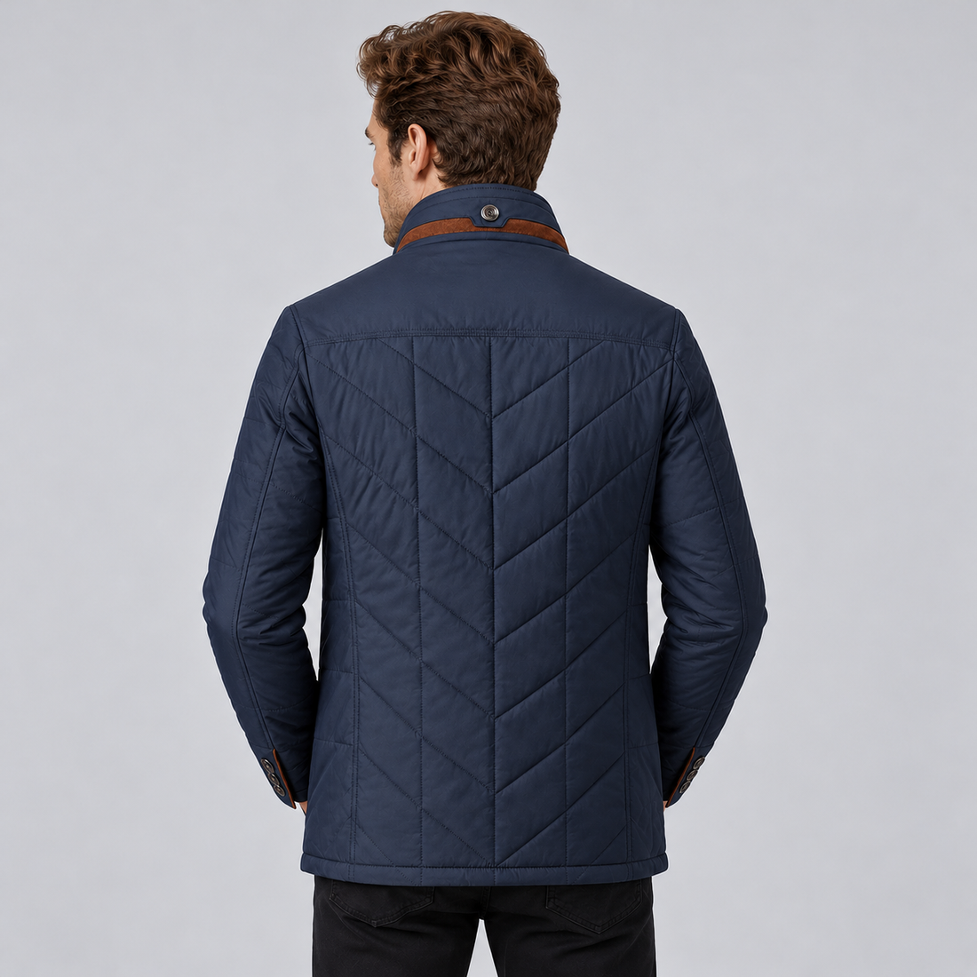 Montarello men's quilted stand collar jacket – dark blue back