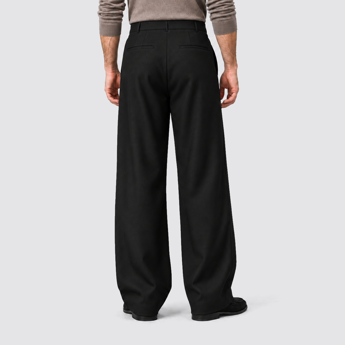 Montarello black wide leg trousers with front pleats - rear view
