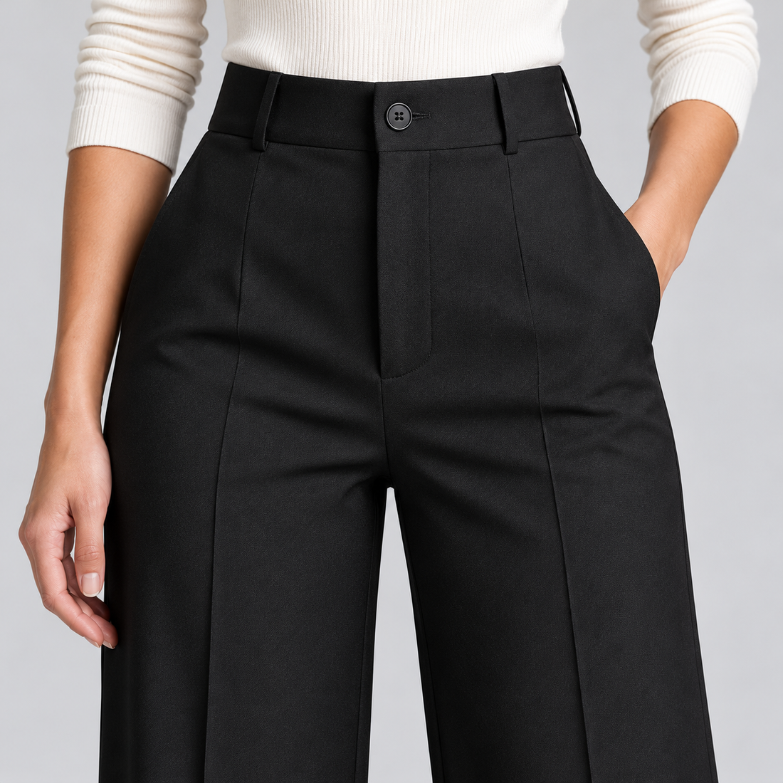 Women's high-waisted tailored trousers – black detail