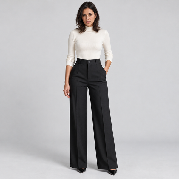 Women's high-waisted tailored trousers – black front