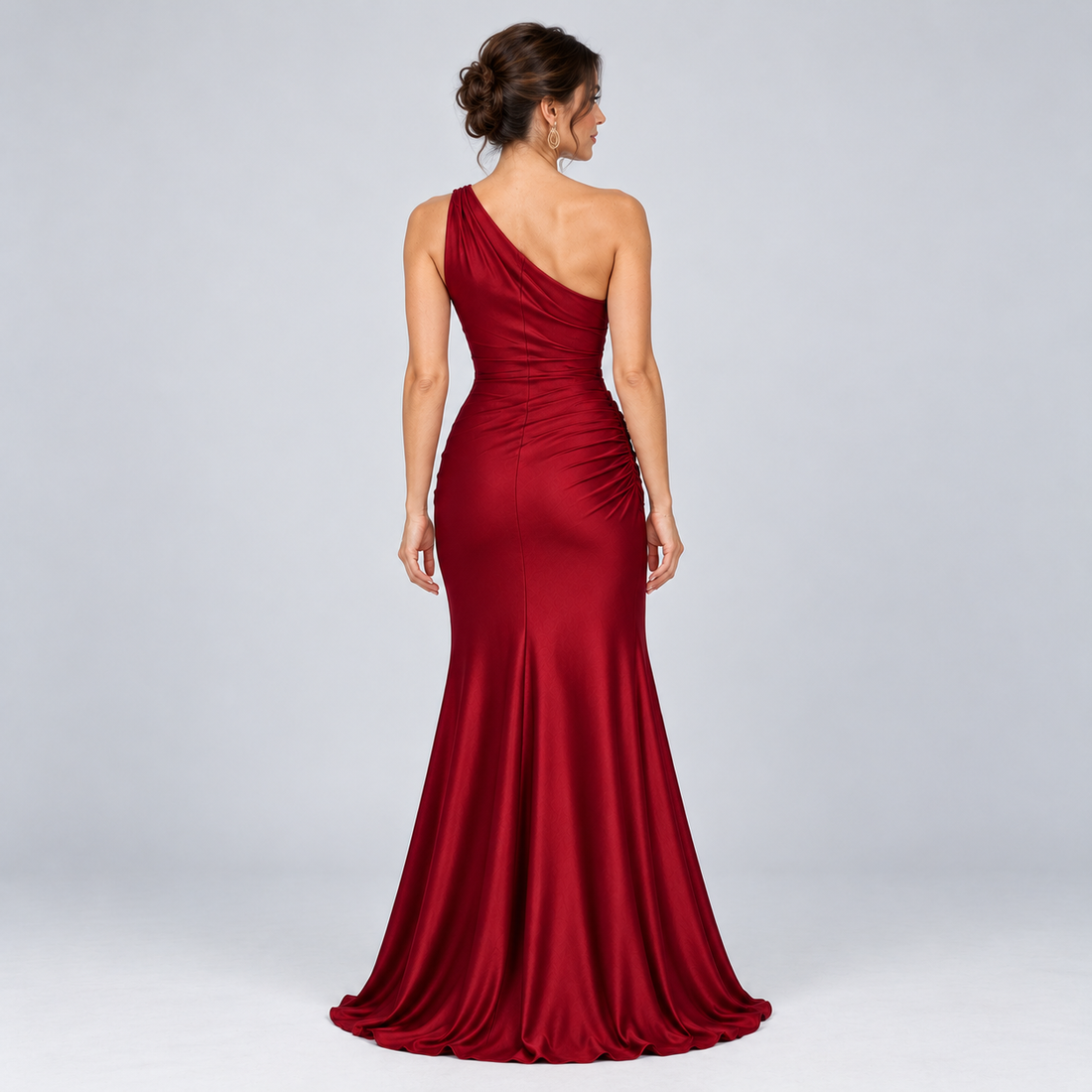 Montarello Women's One-Shoulder Satin-Look Maxi Dress – red back