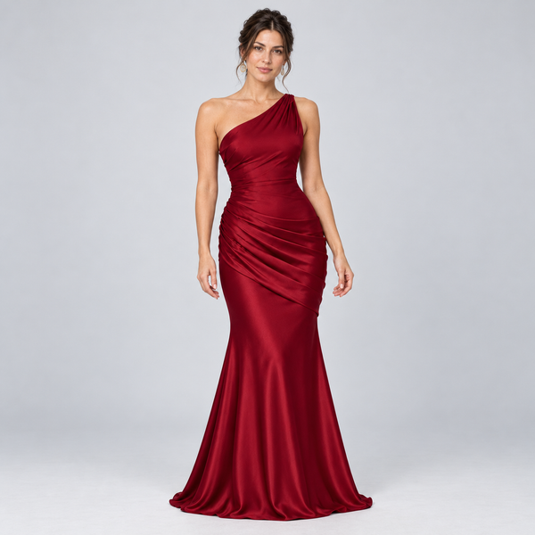 Montarello Women's One-Shoulder Satin-Look Maxi Dress – red front
