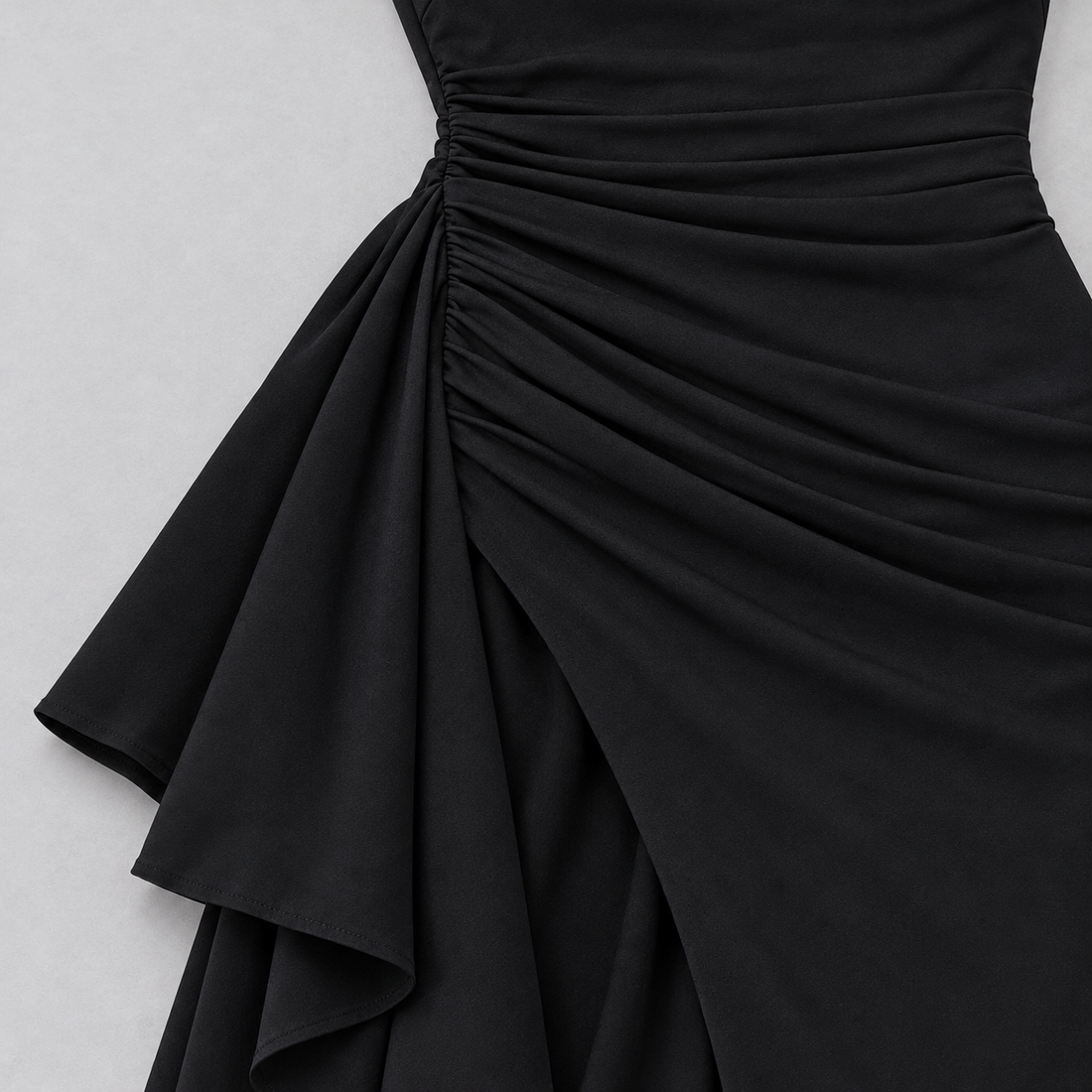 Montarello Women's Square-Neck Ruched Maxi Dress with Side Split – black detail