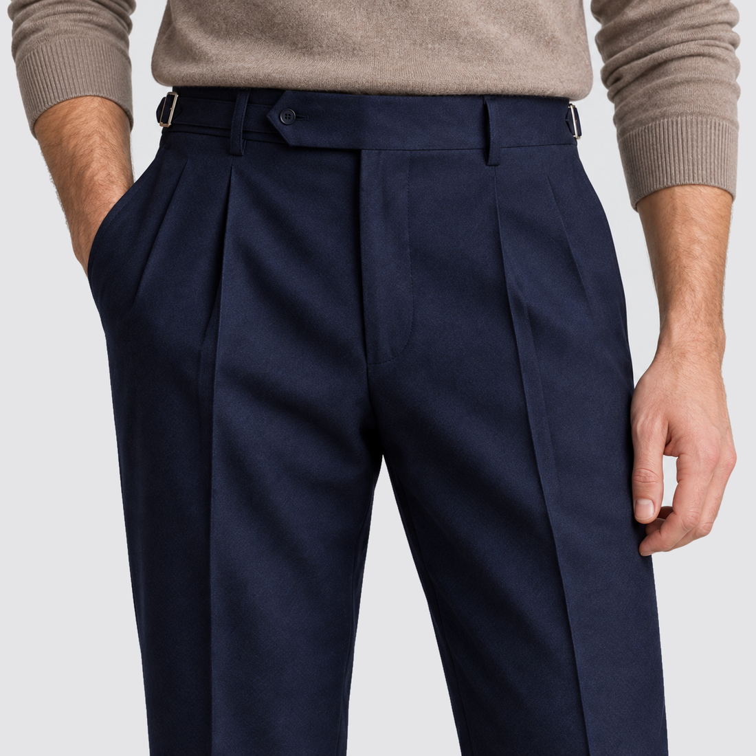 Montarello Tailored Fit Trousers – taille-detail-navy