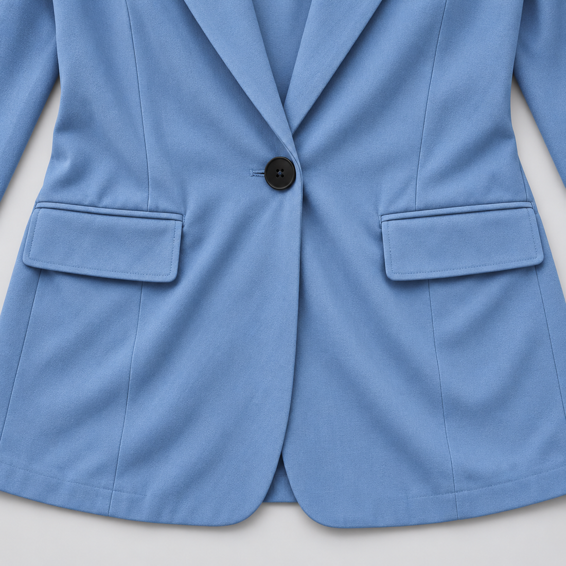 Montarello women's blazer and trouser suit set — blue closeup studio view