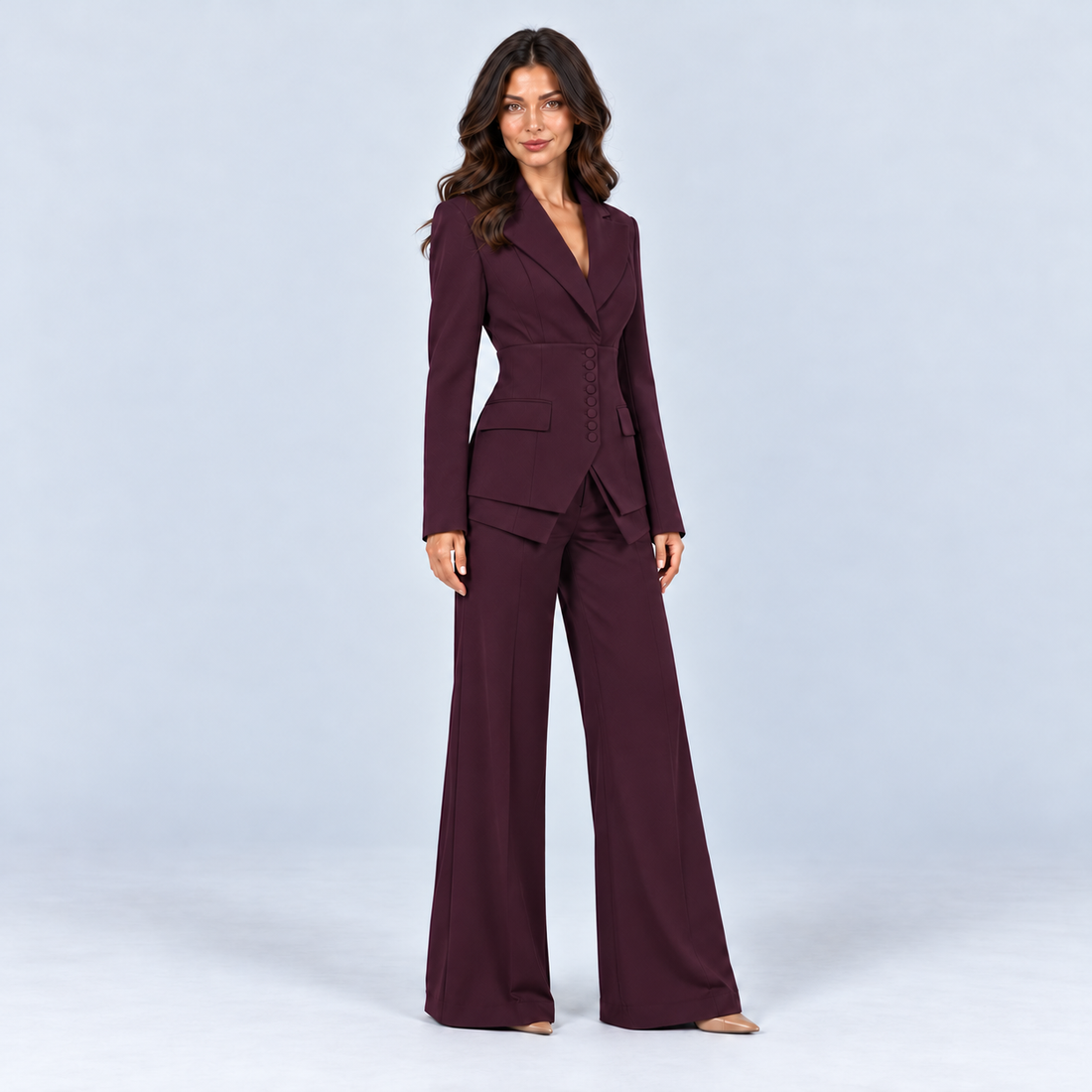 Montarello Women's Tailored Three-Piece Suit - Burgundy three-quarter view