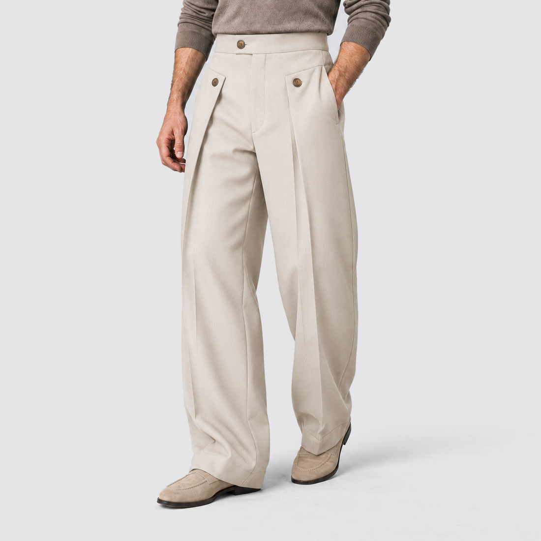 Montarello wide leg trousers - Beige - ontspannen driekwart