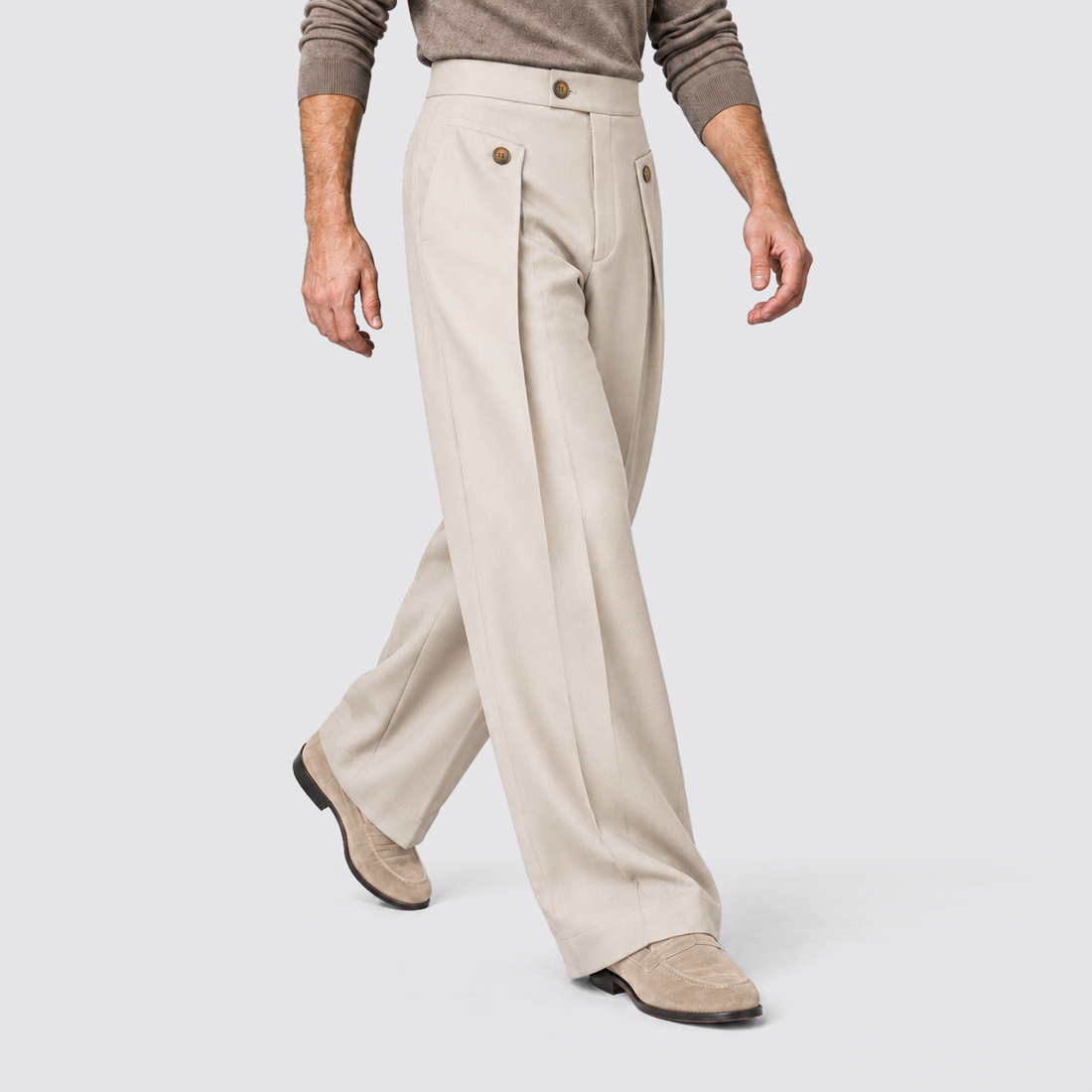 Montarello wide leg trousers - Beige - lopend driekwart