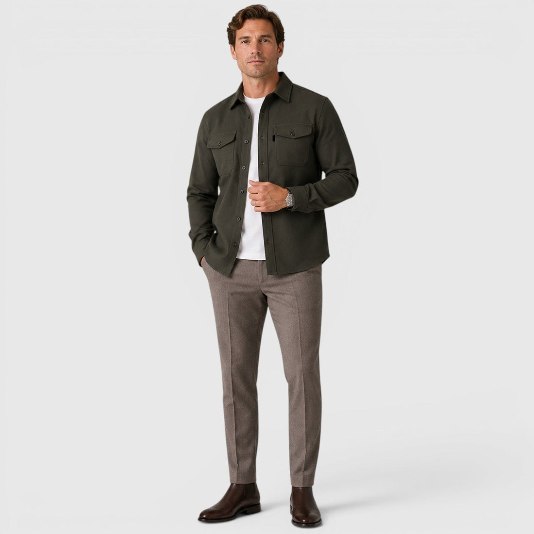 Montarello Men's Overshirt Brushed Cotton-Look Slim Fit