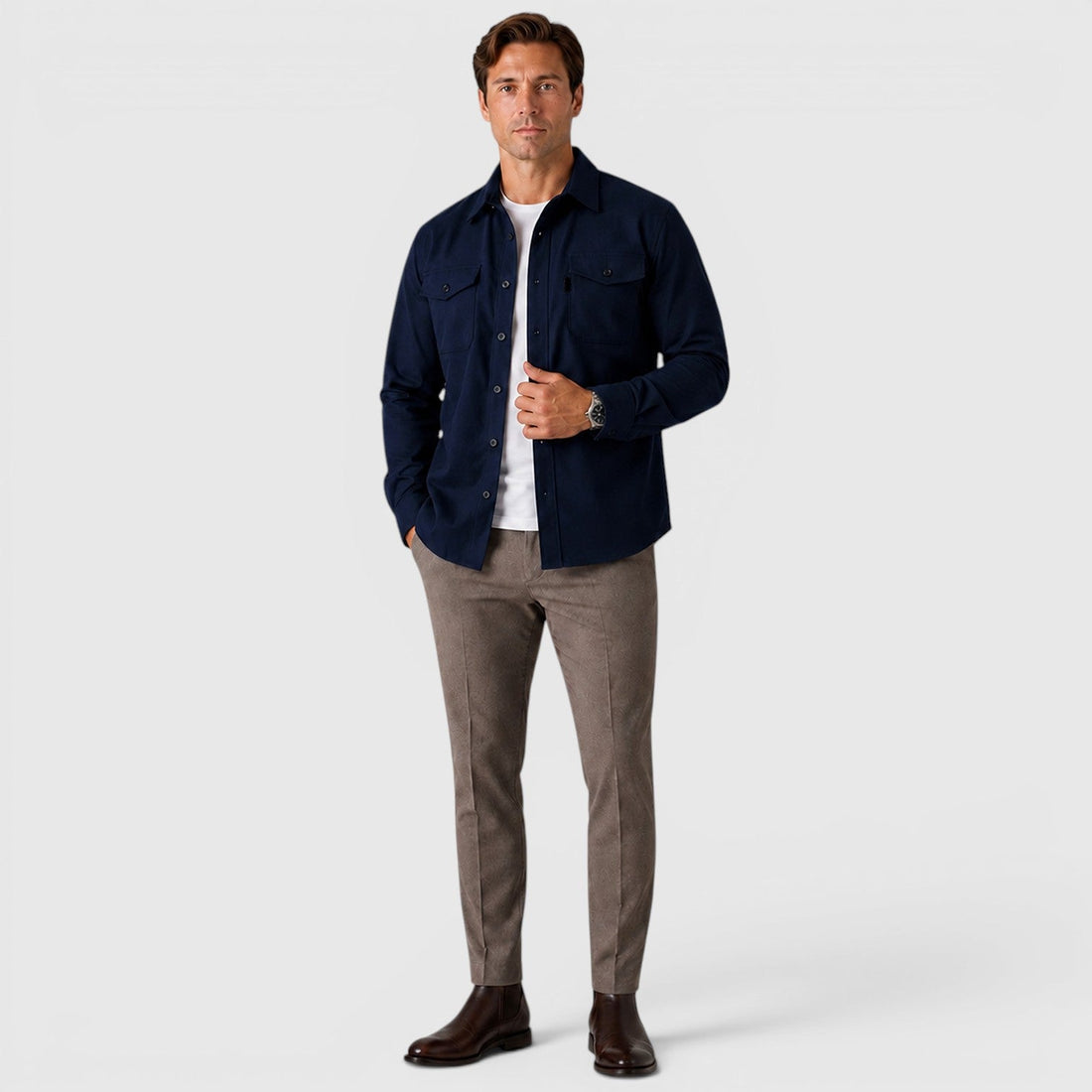 Montarello Men's Overshirt Brushed Cotton-Look Slim Fit
