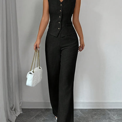 Montarello Women's Sleeveless V-Neck Top and Trousers Co-Ord Set