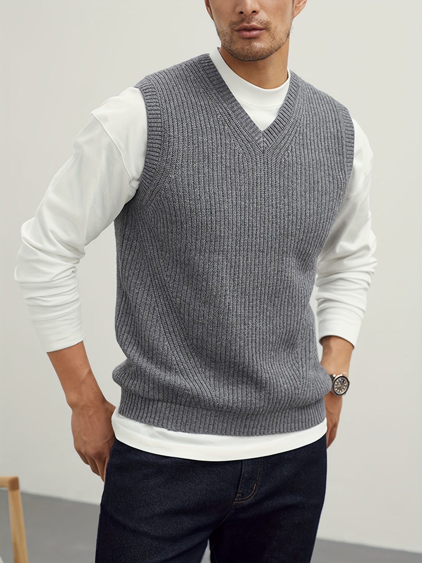 Montarello Men's Sweater Vest V-Neck Ribbed Knit