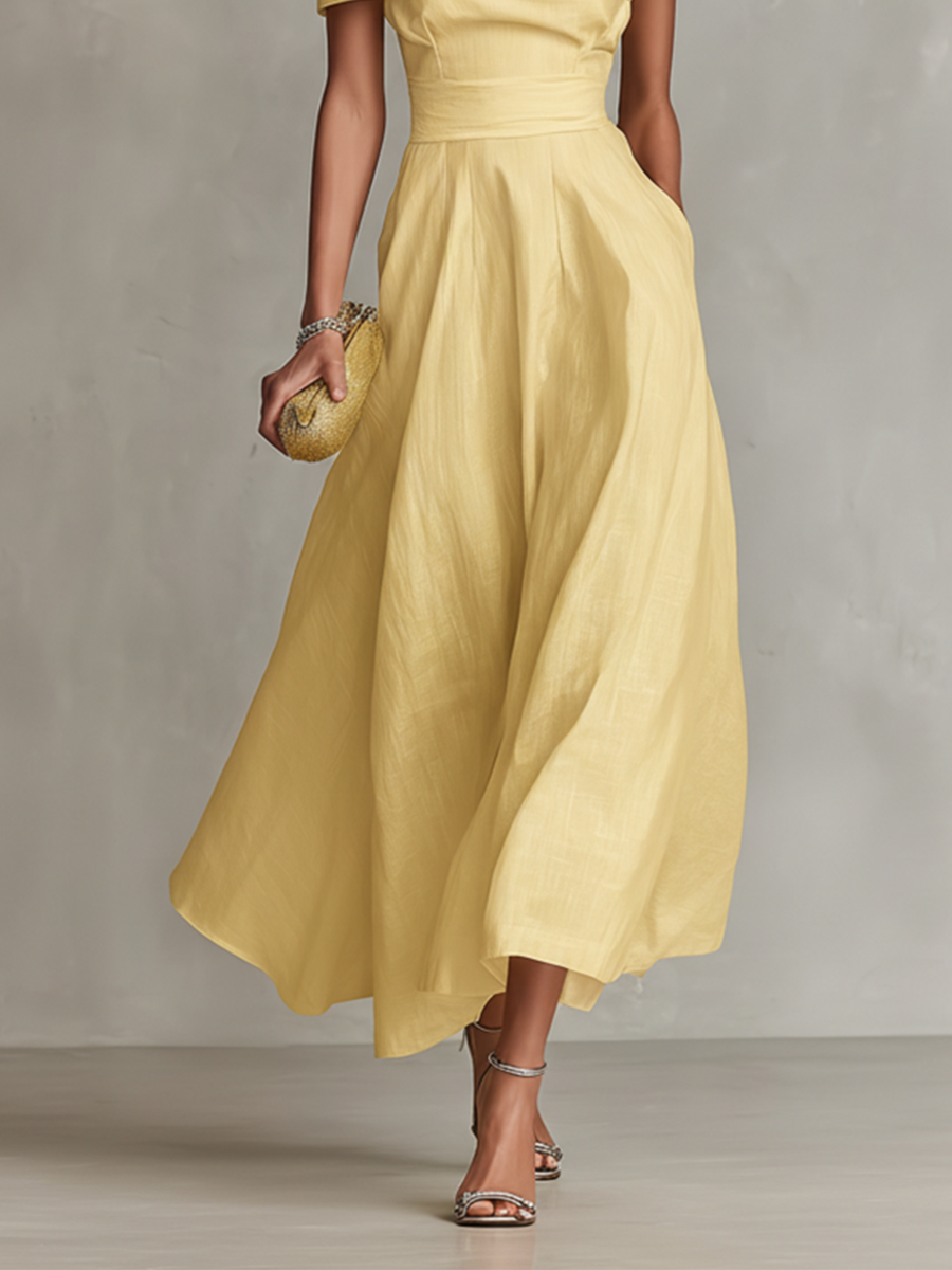 Montarello Women's One-Shoulder Fitted Linen-Look Midi Occasion Dress