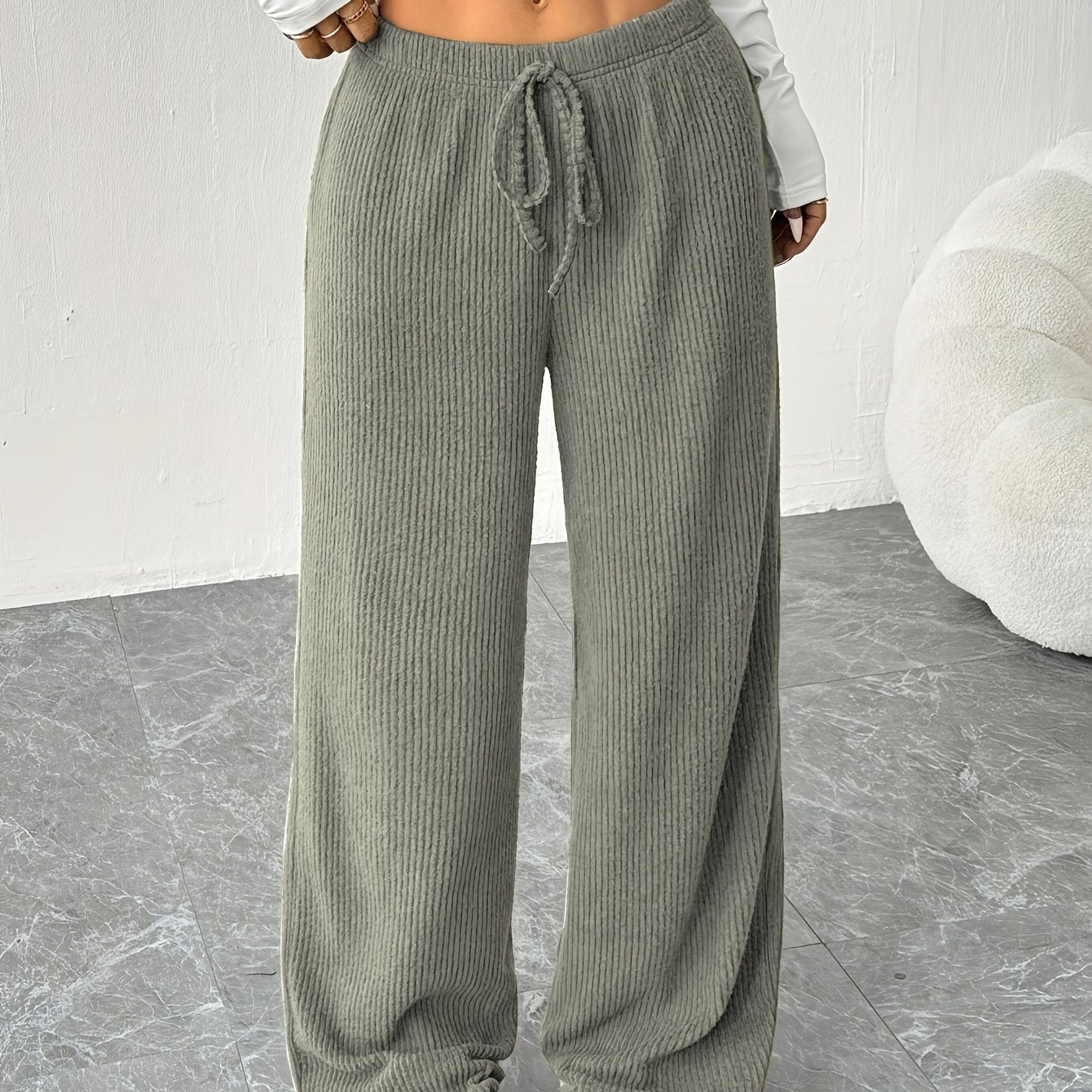 Montarello Women's Knitted Trousers Wide Leg Ribbed