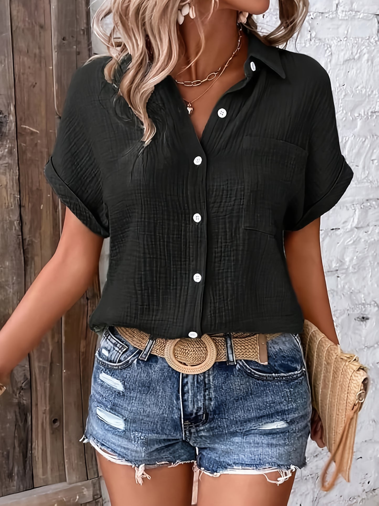 Montarello Women’s Textured Button-Up Summer Shirt