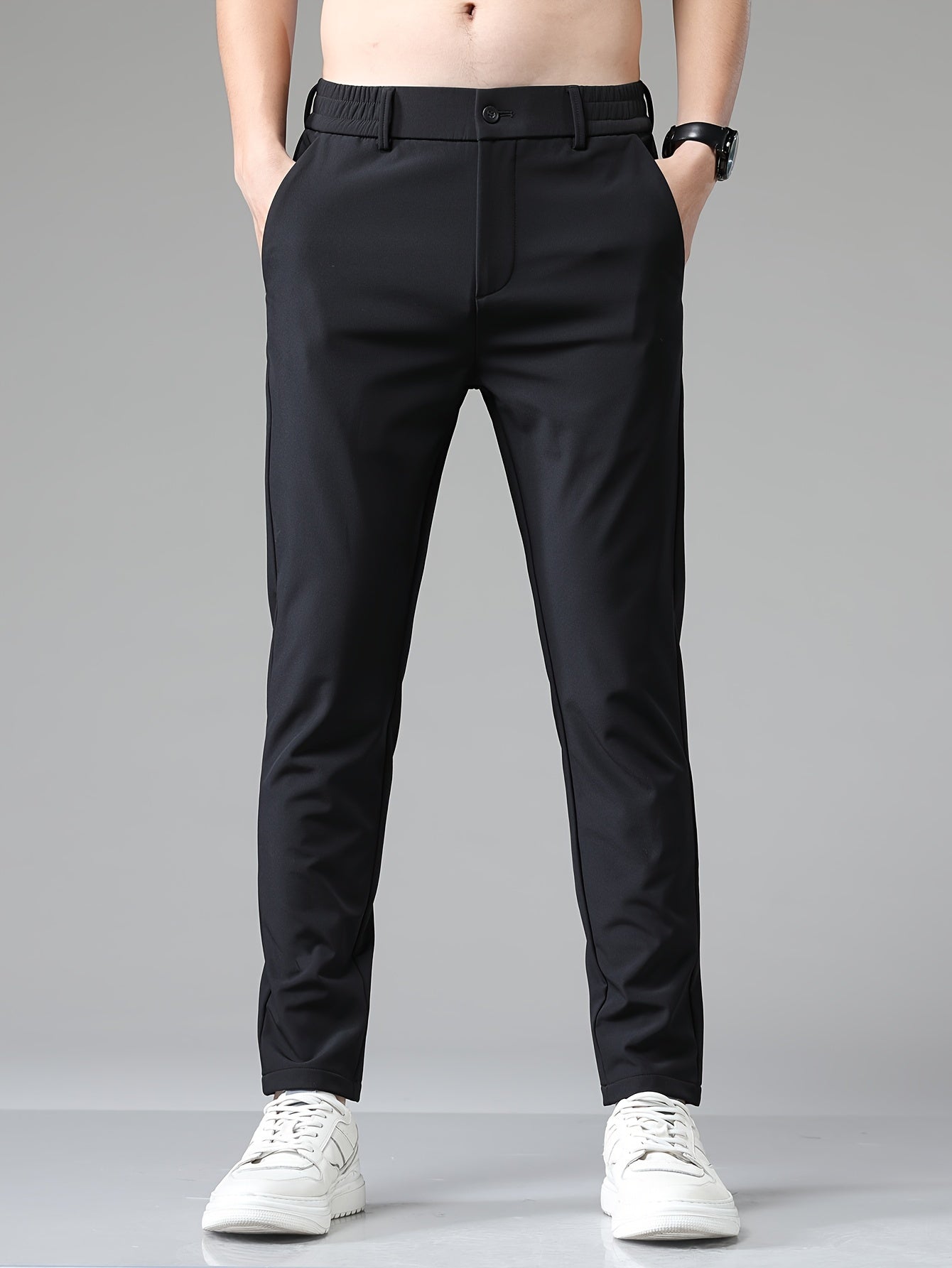 Montarello Men's Slim Fit Stretch Trousers with Straight Leg