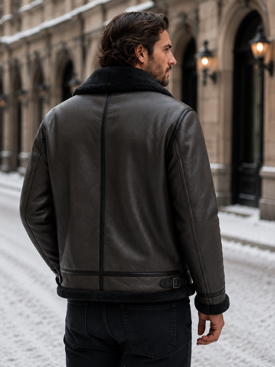 Montarello Men's Aviator Jacket Leather-Look Shearling