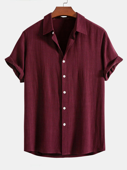 Montarello Men's Linen-Look Short Sleeve Shirt Button-Up