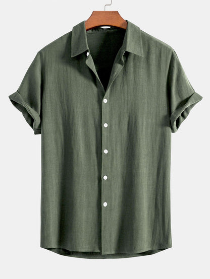 Montarello Men's Linen-Look Short Sleeve Shirt Button-Up