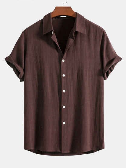 Montarello Men's Linen-Look Short Sleeve Shirt Button-Up