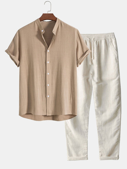 Ensemble chemise col mao et pantalon effet lin pour homme Montarello  