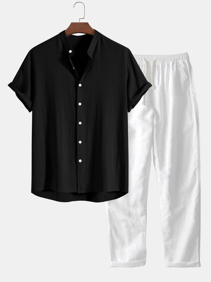 Ensemble chemise col mao et pantalon effet lin pour homme Montarello  