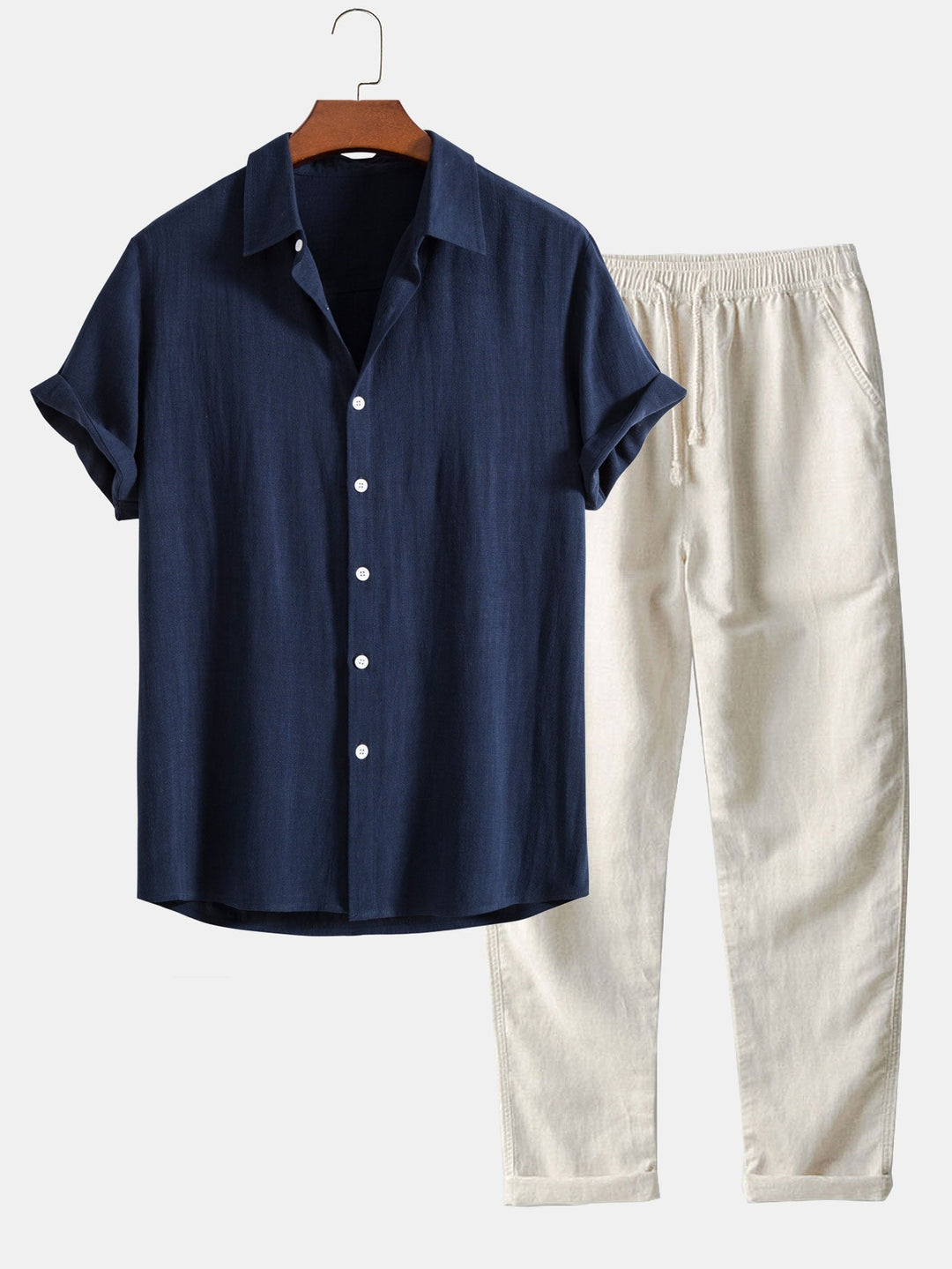 Ensemble chemise col mao et pantalon effet lin pour homme Montarello  