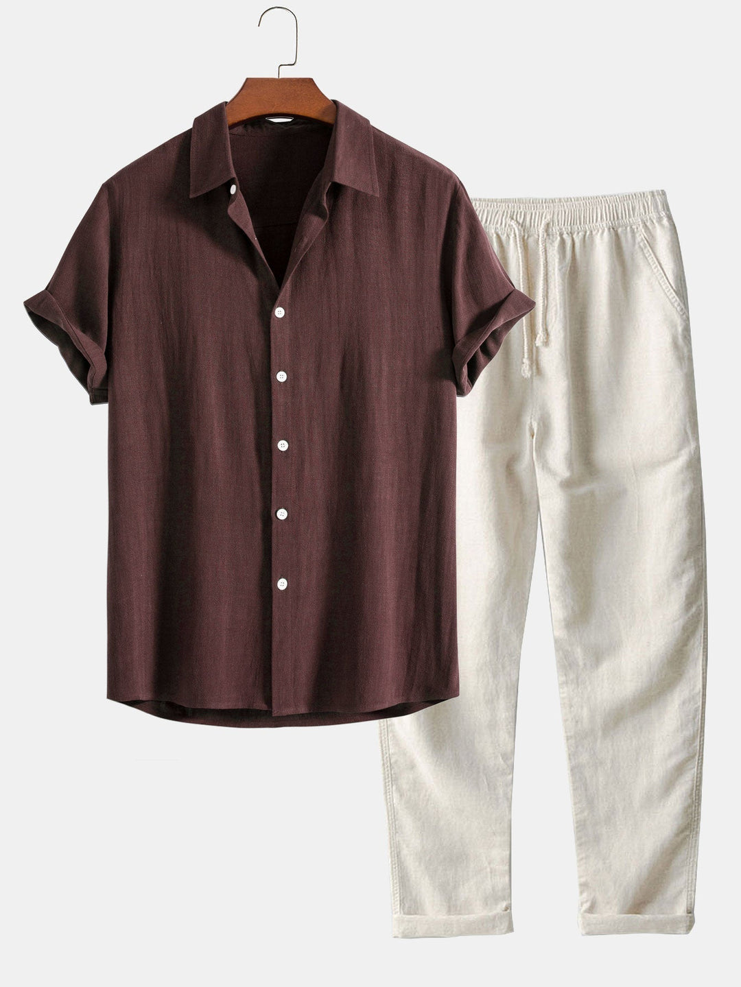 Ensemble chemise col mao et pantalon effet lin pour homme Montarello  