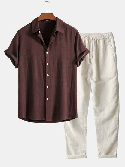 Ensemble chemise col mao et pantalon effet lin pour homme Montarello  